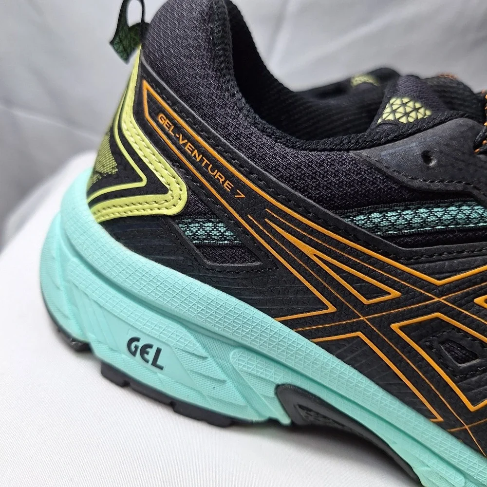 ASICS Gel-Venture 7 Trail Running Sneaker Women Sz 8.5 Black/Teal/Orange Pop GUC